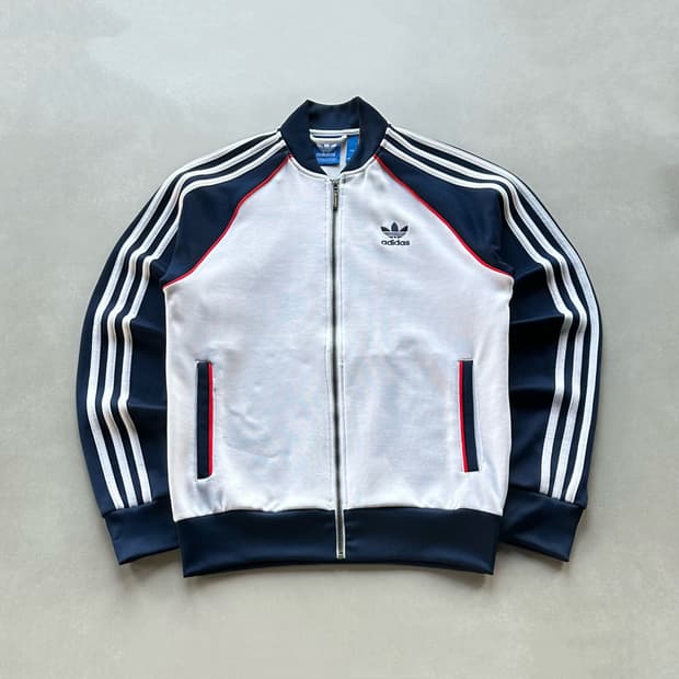 [M]아디다스 트레포일 화이트 네이비 트랙탑 져지