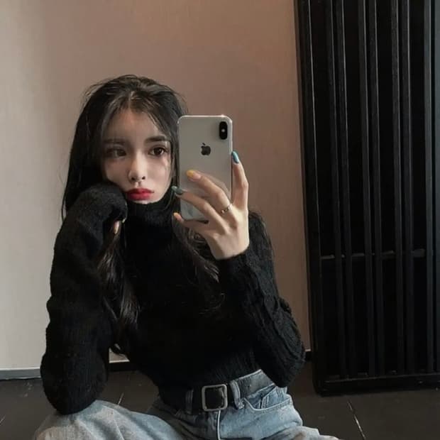 하이넥 터틀 폴라 시스루 니트탑 (블랙,검정)