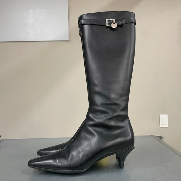 프라다 레더 니 하이 버클 레이디 부츠 EU37