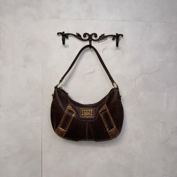 Brown python textured shoulder bag