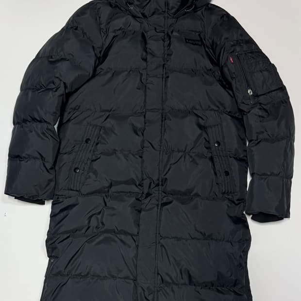 리바이스 블랙 로고 포인트 암포켓 후드 롱패딩 s