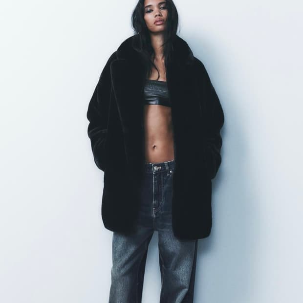 자라 퍼코트 퍼 자켓  블랙 M