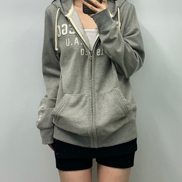 후아유 y2k 와투케 그레이 후드집업