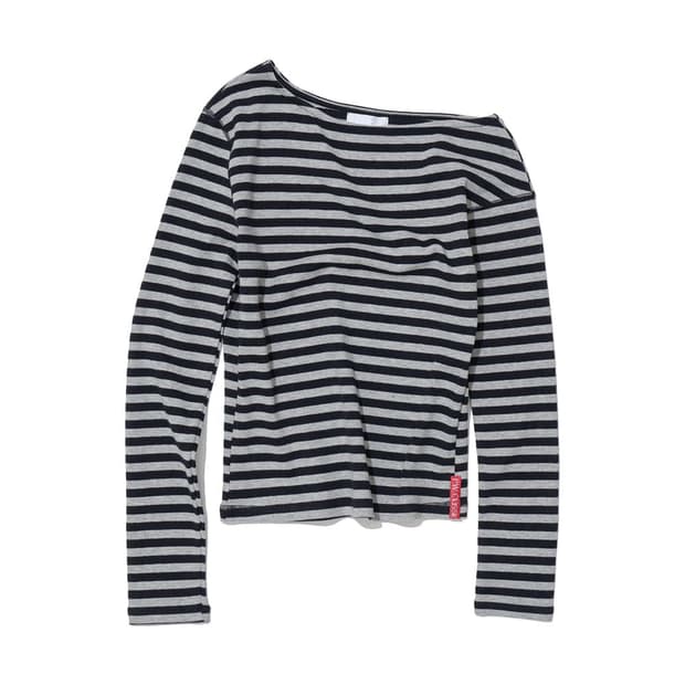 (L) 파르티멘토우먼 PWC 언발란스 져지 슬리브 탑 멜란지스트라이프