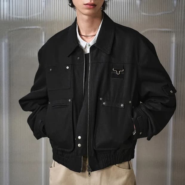 엘무드 워크 포켓 블루종 자켓 블랙