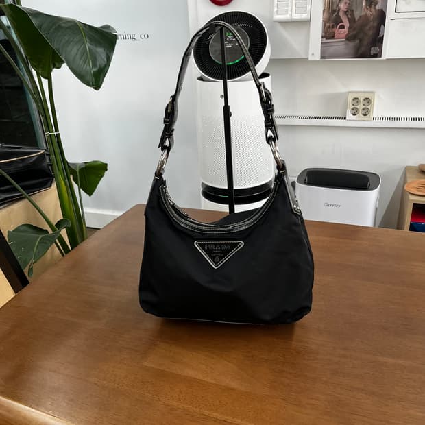 프라다 나일론/레더 호보백