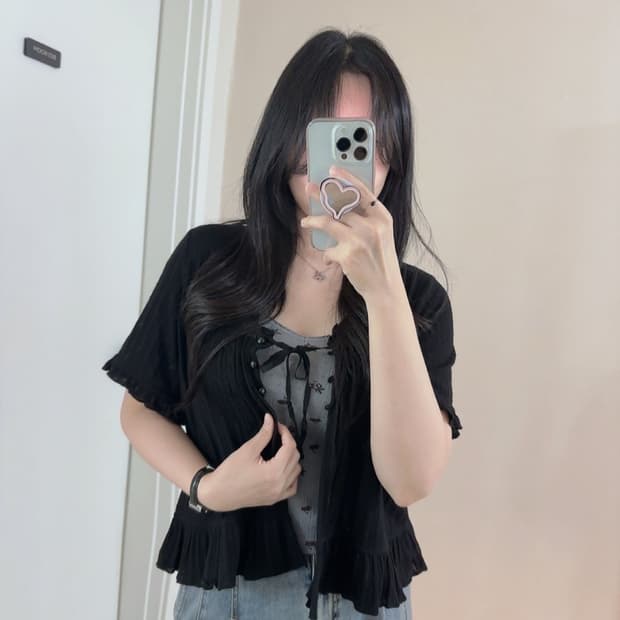 빈티지 반팔 프릴 가디건 레이스