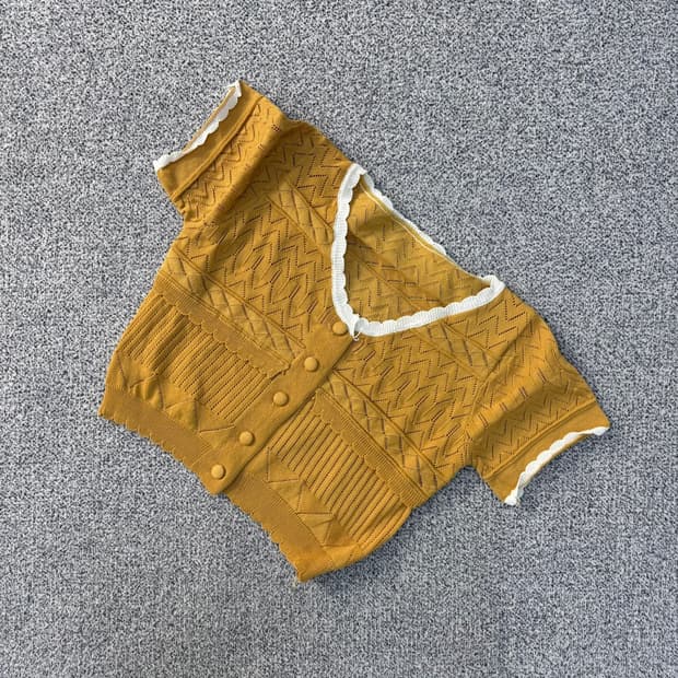 실측확인 빈티지 여성 크롭 반팔 가디건 0713J1