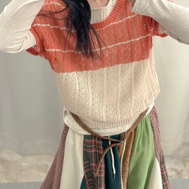 레이어드 반팔 크로셰 니트 빈티지 모리걸