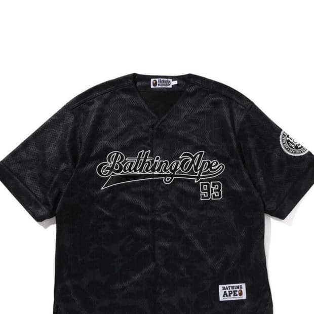 베이프 카모 스트라이프 베이스볼 셔츠 블랙