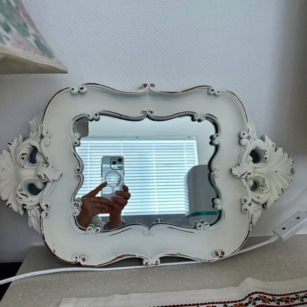 빈티지 우드 프레임 화이트 미러 / 프렌치 감성