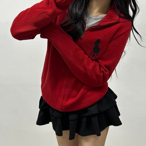 폴로 랄프로렌 빅포니 코튼 니트 집업 희귀져지(XL)