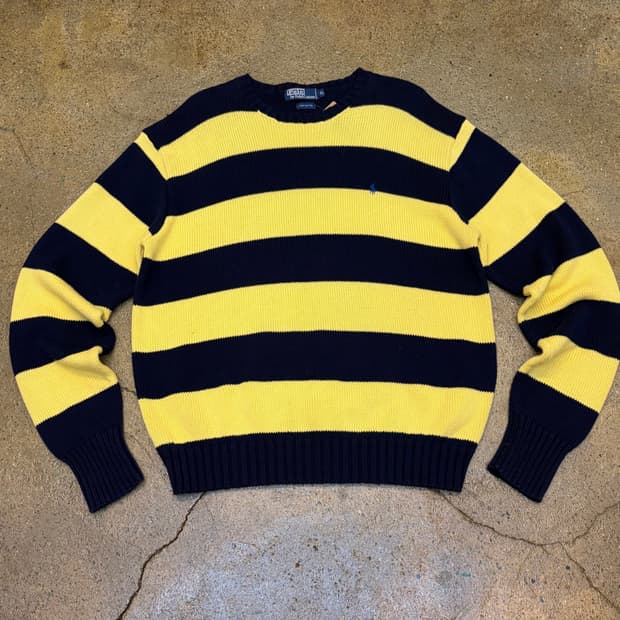 90s USA 빈티지 폴로랄프로렌 스트라이프 단가라 헤비코튼 니트 