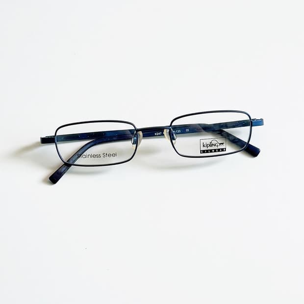 KIPLING 슬림 스퀘어 블루 메탈 프레임 빈티지 안경