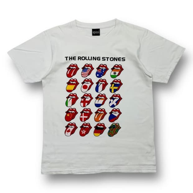 롤링 스톤스 로고 내셔널 플래그 화이트 밴드 반팔티