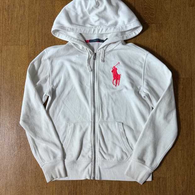 폴로 화이트 형광핑크 빅포니 후드집업 m