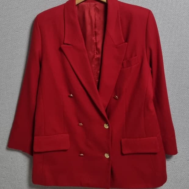 55-66) 버버리 빈티지 레드 울100% 자켓