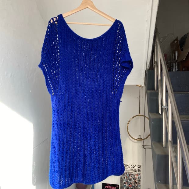 하구미 레이어드 니트 뜨개 원피스