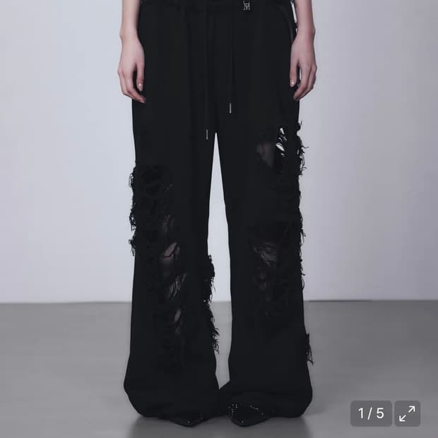 트리밍버드 데미지 와이드 팬츠 블랙
