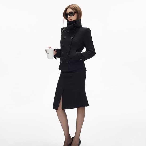 Pinkparks 하이넥 벨트 더블브레스트 자켓 숏자켓