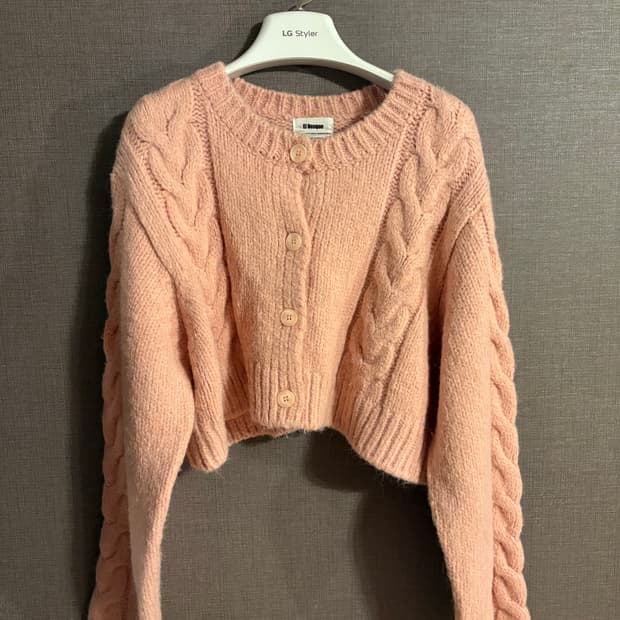 El Bosque 핑크 꽈배기 크롭 니트 F