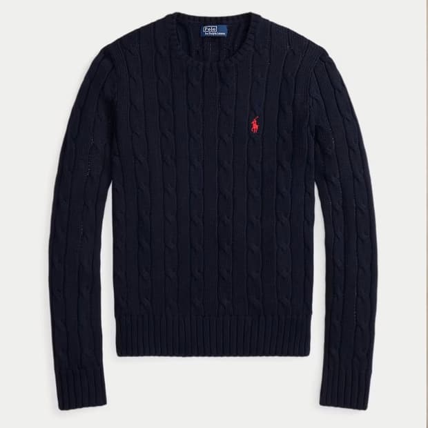 폴로 케이블 크루넥 꽈배기 니트 (네이비, m)