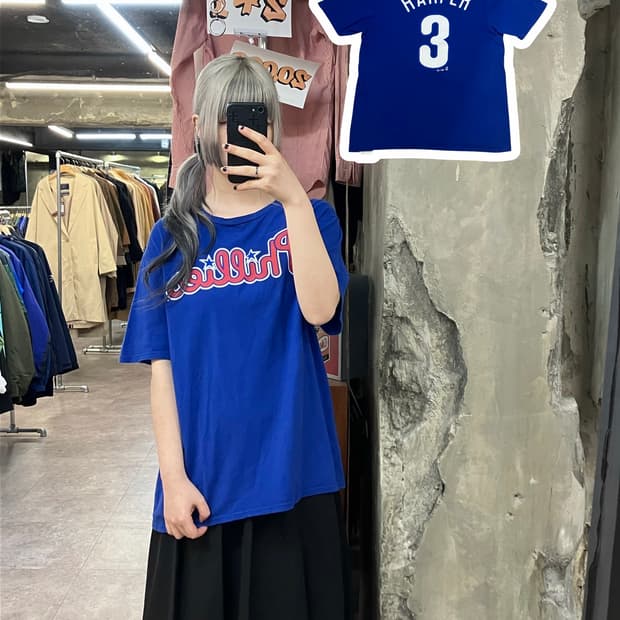 마제스틱 프린팅 반팔 티셔츠 블루 L   #csz3371