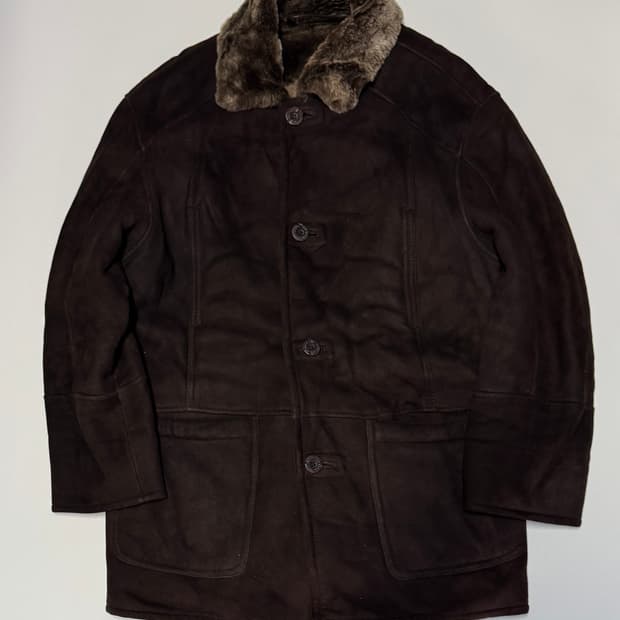 빈티지 리얼 양가죽 스웨이드 양털 내피 무스탕 자켓 XL 코코아