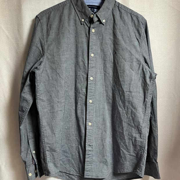 공용 타미힐피거 레귤러핏 그레이 옥스포드 셔츠 M