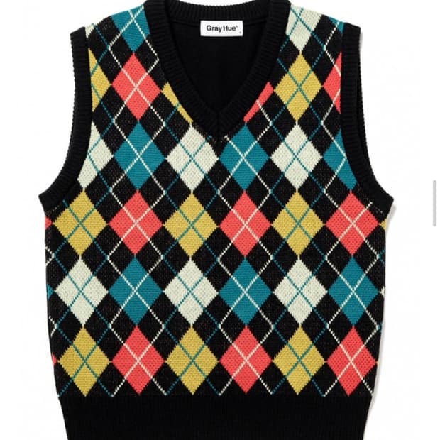 [새상품] Gray Hue 아가일 니트 조끼