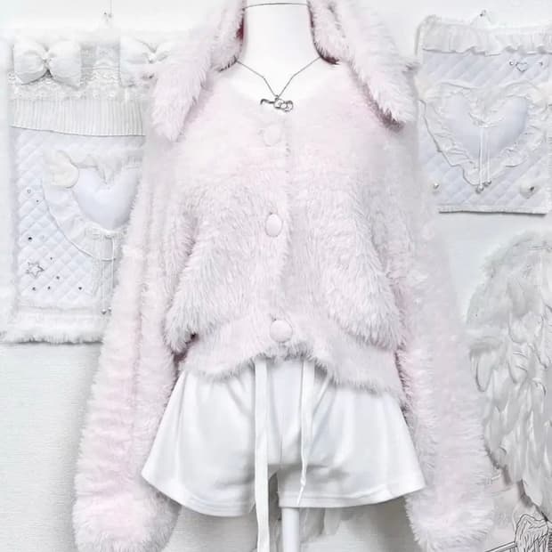 진리빈티지 젤라또피케 우사미미 연핑크 폭닥 가디건