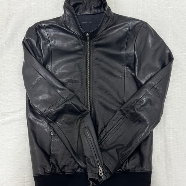 High neck leather bomber jacket 