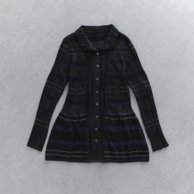 check shirring flare cardigan