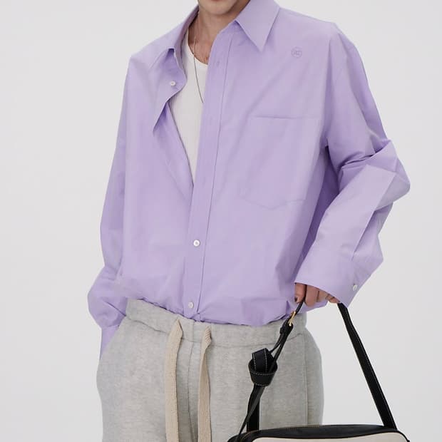 새제품) 렉토 오버핏 rc 로고 코튼 셔츠 라벤더 S 방탄 진 착용