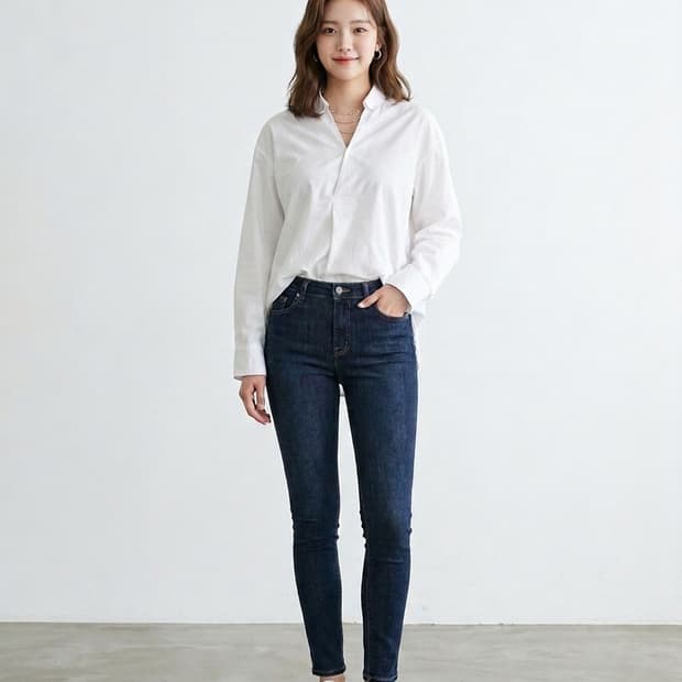 TIME 타임 브이넥 스냅 화이트 셔츠