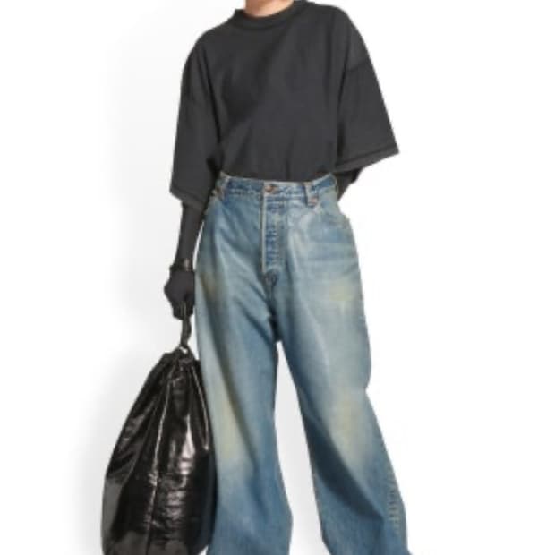 (XS) 발렌시아가 코티드(코팅) 라지 배기 디님