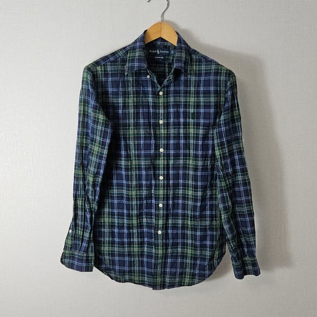 폴로 랄프로렌 코튼 체크셔츠 그린블루 정품 클래식핏 100