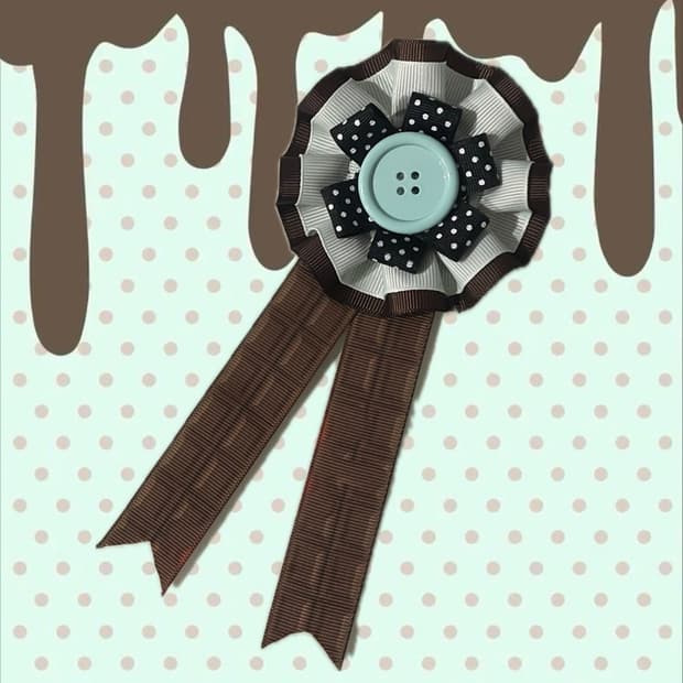♪rosette badge 민트초코 도트 리본 로제트 뱃지 라떼갸루