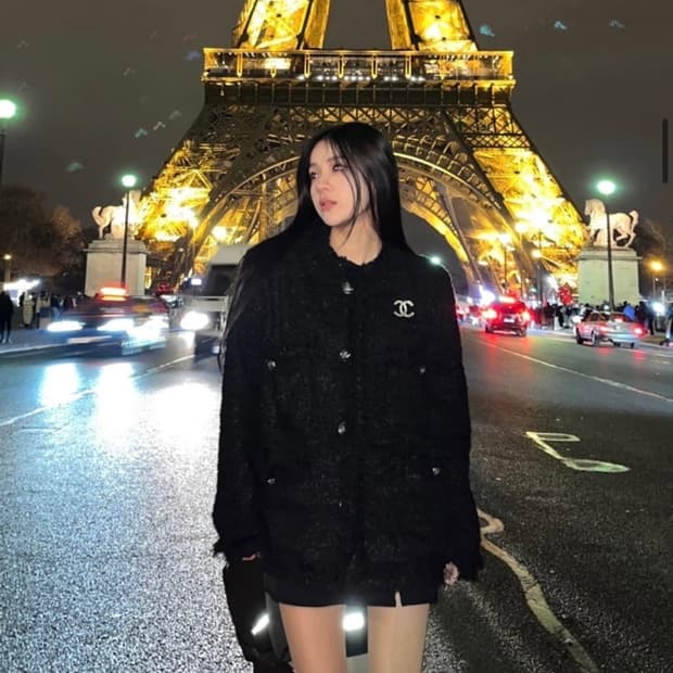 카키포인트 오버핏 엔티크 앤티크 블랙 롱 트위드 자켓