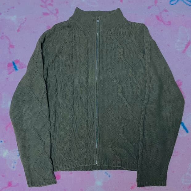 A.A.R unbalance knit zipup  khaki brown