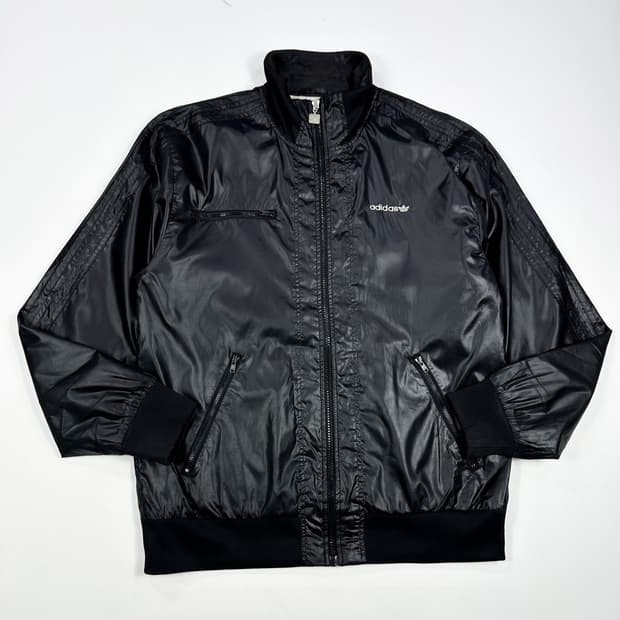 (하자존재) 아디다스 올드스쿨 삼선 바람막이 져지 올블랙 XL