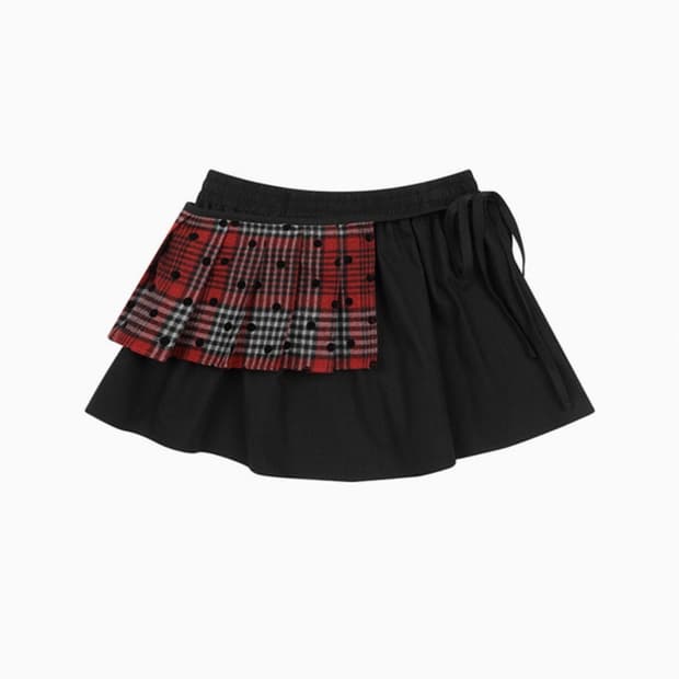 오헤시오 체크 투웨이 미니스커트 레드 블랙