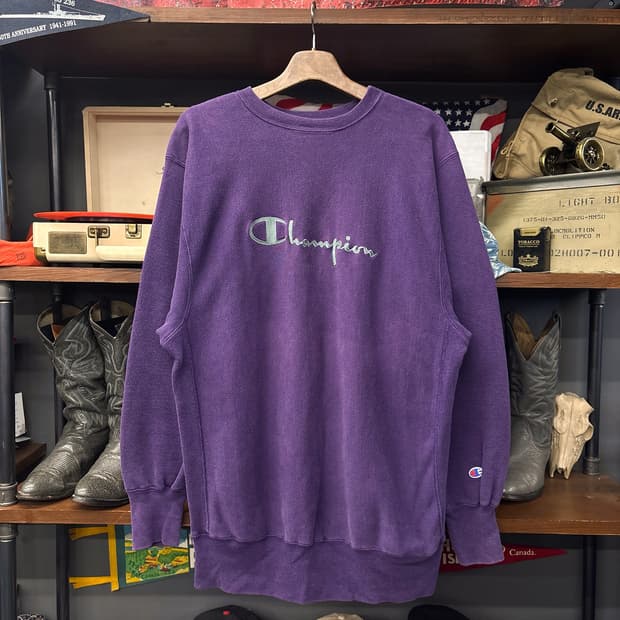 90s 챔피온 리버스위브 엠브로이드 로고 크루넥 스웻셔츠 N1222