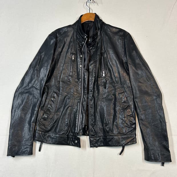 XL) 빈티지 램스킨 양가죽 멀티 포켓 싱글 라이더 자켓