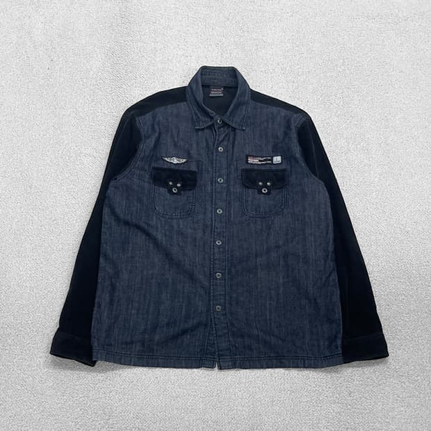 후부 Fubu 배색 투톤 데님 코듀로이 셔츠