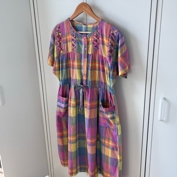 Vintage 무지개 체크 패턴 하구미 원피스