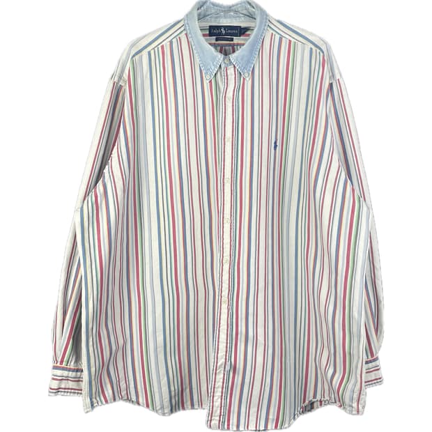 [XXL] 폴로 랄프로렌 데님 카라 멀티 스트라이프 셔츠