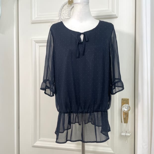 navy dot bow blouse(size-M)
