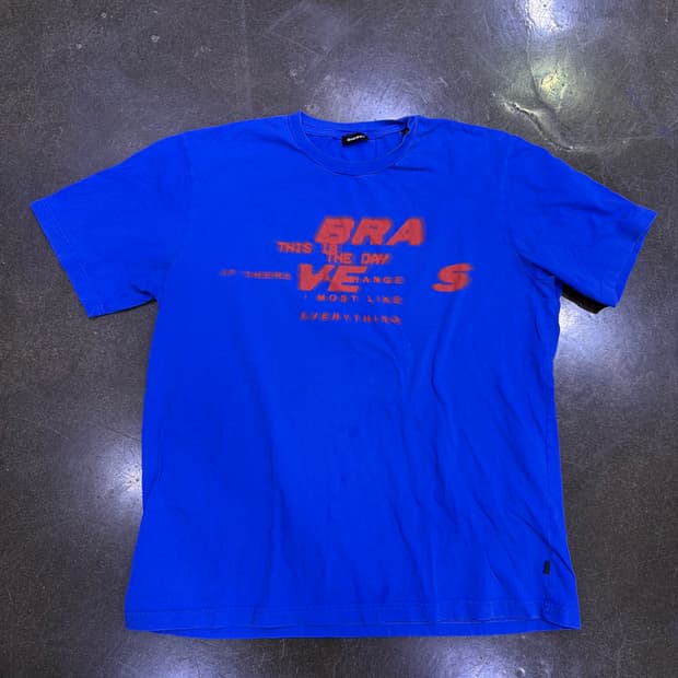 디젤 BRA 프린팅 빈티지 워싱 블루 반팔 티셔츠 XL