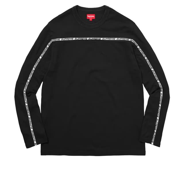 Supreme 17AW 테이프 스트라이프 롱슬리브 피케탑 블랙 L